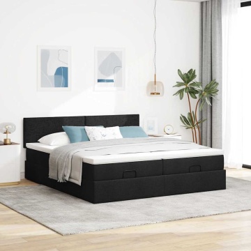 Cadru de pat otoman cu saltele, material negru 180x200cm - Img 4