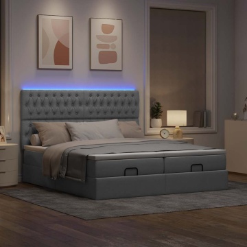 Cadru de pat otoman cu saltele țesătură gri deschis 200x200cm - Img 3