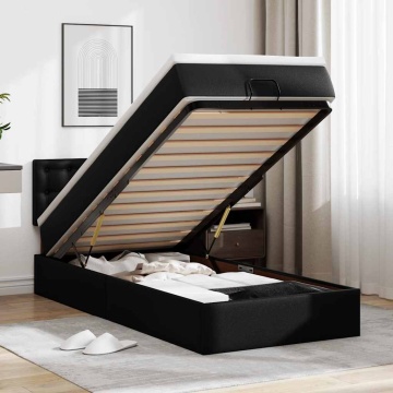 Cadru de pat otoman saltea neagră 100x200cm piele artificială - Img 1