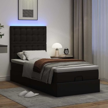 Cadru de pat otoman saltea neagră 100x200cm piele artificială - Img 3