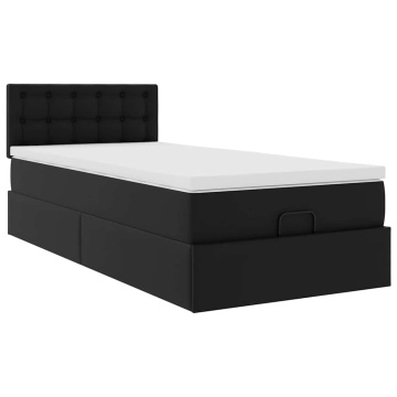 Cadru de pat otoman saltea neagră 100x200cm piele artificială - Img 6