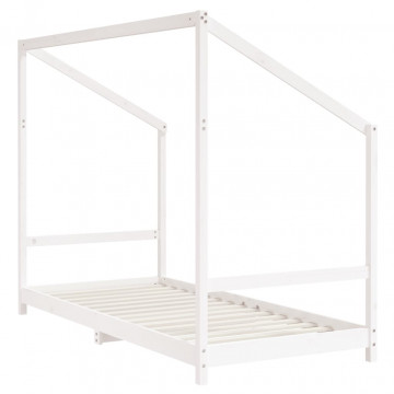 Cadru de pat pentru copii, alb, 2x(90x200)cm, lemn masiv de pin - Img 6