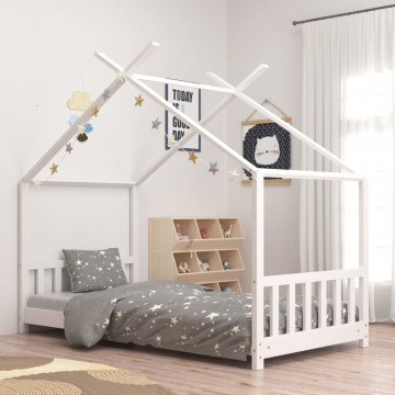 Cadru de pat pentru copii, alb, 70 x 140 cm, lemn masiv de pin - Img 1