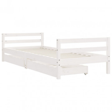 Cadru de pat pentru copii, alb, 90x190 cm, lemn masiv de pin - Img 3