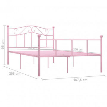 Cadru de pat, roz, 160 x 200 cm, metal - Img 7