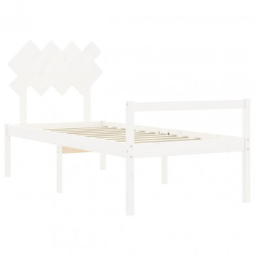 Cadru de pat senior cu tăblie, 90x200 cm, alb, lemn masiv - Img 8