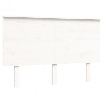 Cadru de pat senior cu tăblie dublu, alb, lemn masiv - Img 7