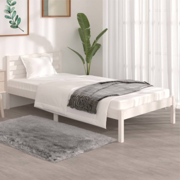 Cadru de pat Single 3FT, alb, 90x190 cm, lemn masiv de pin - Img 1