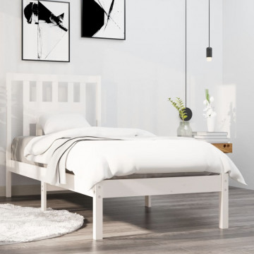 Cadru de pat single, alb, 90x190 cm, lemn masiv - Img 1