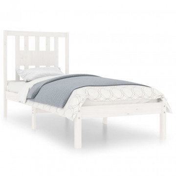 Cadru de pat single, alb, 90x190 cm, lemn masiv - Img 2