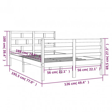 Cadru de pat Small Double 4FT, 120x190 cm, lemn masiv - Img 7