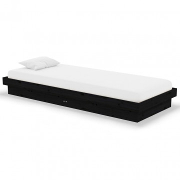 Cadru de pat Small Single 2FT6, negru, 75x190 cm, lemn masiv - Img 2