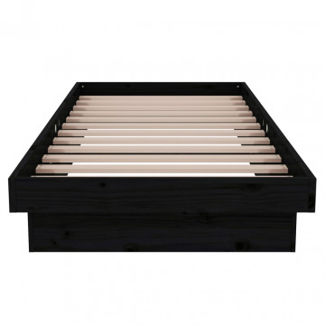 Cadru de pat Small Single 2FT6, negru, 75x190 cm, lemn masiv - Img 8