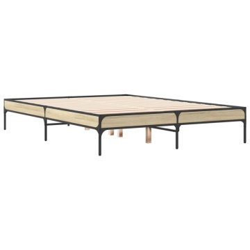 Cadru de pat, stejar sonoma, 140x190cm, lemn prelucrat și metal - Img 5