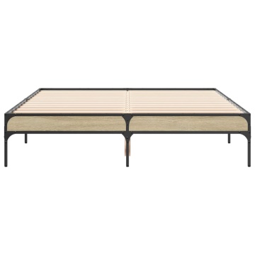Cadru de pat, stejar sonoma, 140x190cm, lemn prelucrat și metal - Img 4