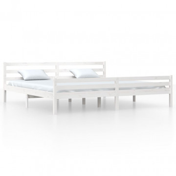 Cadru de pat Super King 6FT, alb, 180x200 cm, lemn masiv - Img 2