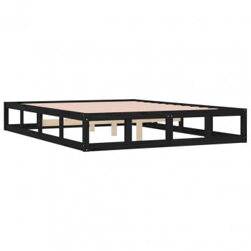 Cadru de pat Super King 6FT, negru, 180x200 cm, lemn masiv - Img 4