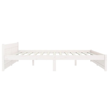 Cadru de pat Super King, alb, 180x200 cm, lemn masiv - Img 5