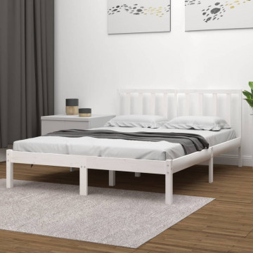 Cadru pat, alb, 140x190 cm, lemn masiv de pin - Img 1
