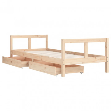 Cadru pat copii cu sertare, 80x200 cm, lemn masiv de pin - Img 4