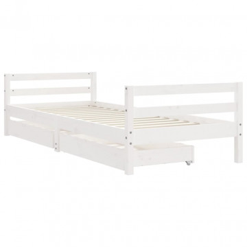 Cadru pat copii cu sertare, alb, 80x200 cm, lemn masiv de pin - Img 3