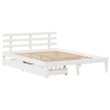 Cadru pat cu sertare, 140x200 cm, alb, lemn masiv pin - Img 3