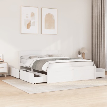Cadru pat cu sertare, 140x200 cm, alb, lemn masiv pin - Img 3