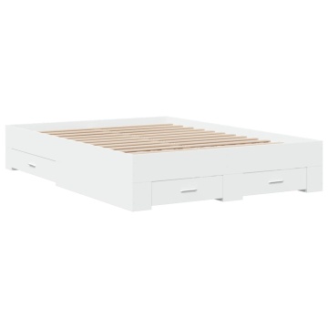 Cadru pat cu sertare alb extralucios 140x190 cm, lemn prelucrat - Img 3