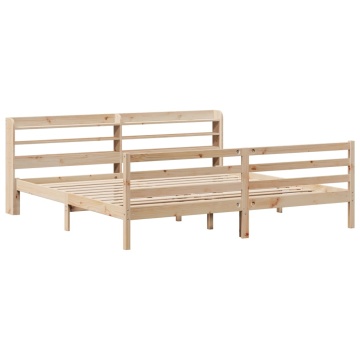 Cadru pat cu tăblie 200x200 cm, lemn masiv de pin - Img 3
