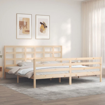 Cadru pat cu tăblie 200x200 cm, lemn masiv de pin - Img 1