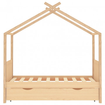 Cadru pat de copii, cu un sertar, 80x160 cm, lemn masiv de pin - Img 3