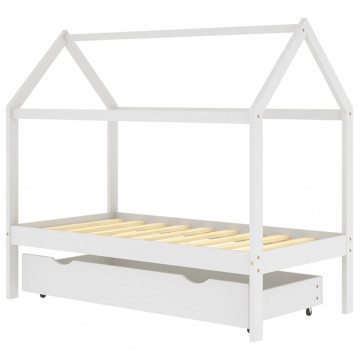Cadru pat de copii cu un sertar, alb, 80x160 cm, lemn masiv pin - Img 2