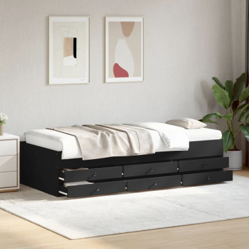 Cadru pat de zi cu sertare, negru, 75x190 cm, lemn prelucrat - Img 3