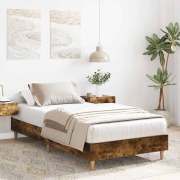 Cadru pat fără saltea Stejar afumat 100x200 cm Lemn prelucrat - Img 3