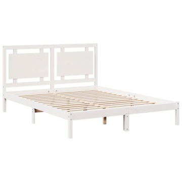 Cadru pat foarte lung fără saltea, alb, 140x210 cm lemn masiv - Img 3