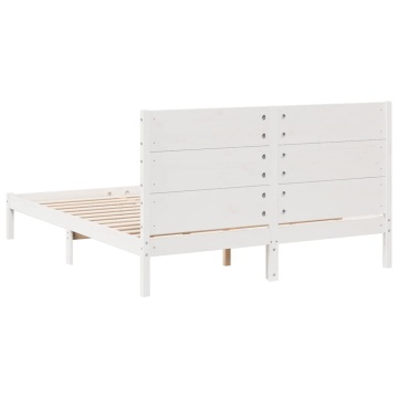 Cadru pat foarte lung fără saltea, alb, 140x210 cm lemn masiv - Img 5
