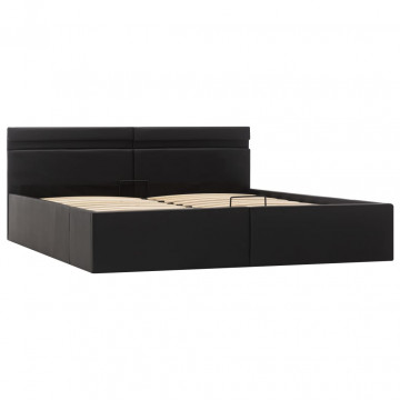 Cadru pat hidraulic cu ladă LED negru 160x200cm piele ecologică - Img 4