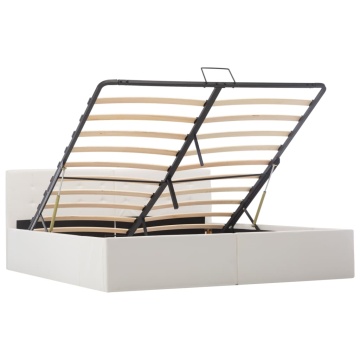 Cadru pat hidraulic, depozitare, alb, 160 x 200 cm, piele eco - Img 2