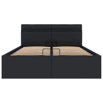 Cadru pat hidraulic ladă cu LED negru 120x200cm piele ecologică - Img 5