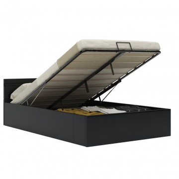 Cadru pat hidraulic ladă, LED, negru 140x200 cm piele ecologică - Img 2