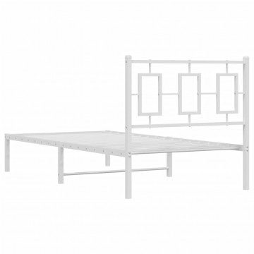 Cadru pat metalic cu tăblie, alb, 90x200 cm - Img 6