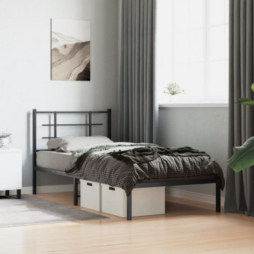 Cadru pat metalic cu tăblie, negru, 90x200 cm - Img 3