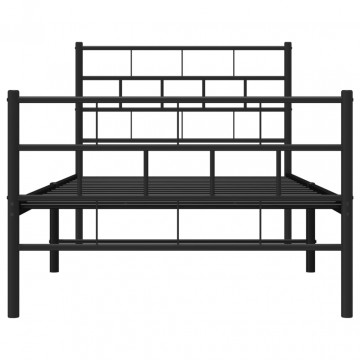 Cadru pat metalic cu tăblii de cap/picioare, negru, 75x190 cm - Img 8