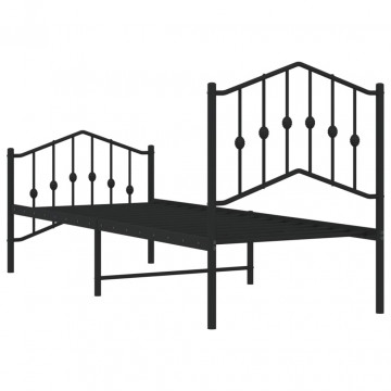 Cadru pat metalic cu tăblii de cap/picioare , negru, 75x190 cm - Img 6