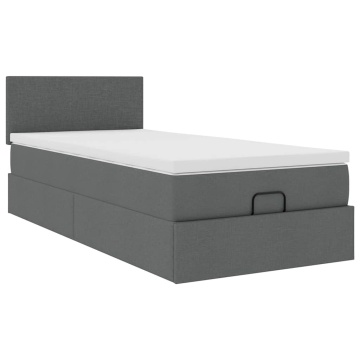 Cadru pat otoman cu saltea țesătură gri închis 100x200 cm - Img 5