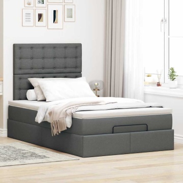 Cadru pat otoman cu saltea țesătură gri închis 120x200 cm - Img 3