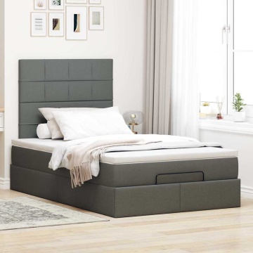 Cadru pat otoman cu saltea țesătură gri închis 120x200 cm - Img 4