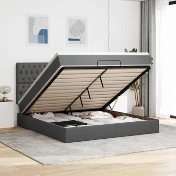 Cadru pat otoman cu saltea țesătură gri închis 180x200 cm - Img 1