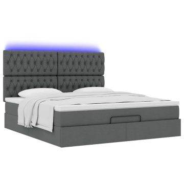 Cadru pat otoman cu saltea țesătură gri închis 180x200 cm - Img 5