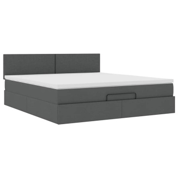 Cadru pat otoman cu saltea țesătură gri închis 180x200 cm - Img 5